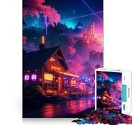 Puzzle da 1000 pezzi Neon Cyberpunk Village per adolescenti, gioco stimolante, facile e rilassante, taglio preciso, (38x52cm)