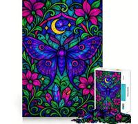 Puzzle da 1000 pezzi Neon Fantasy con falena e luna in vetro colorato, ideale per adolescenti, gioco di logica e apprendimento, hobby silenzioso, bordi lisci, (38x26cm)