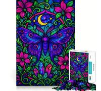 Puzzle da 1000 pezzi Neon Fantasy con falena e luna in vetro colorato, ideale per adulti e ragazzi, per stimolare le capacità cognitive, con bordi precisi e un regalo elegante (50x75cm)