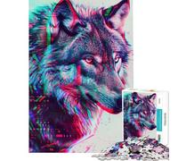Puzzle da 1000 pezzi Neon Glitch Wolf puzzle per adulti gioco rilassante analisi e logica ideale come regalo per tutta la famiglia (dimensioni 38x26cm)
