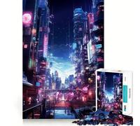 Puzzle da 1000 pezzi Neon Japan Cyber Punk City per adulti, gioco di concentrazione e divertimento, con bordi netti, ideale come regalo di Babbo Natale (38x52cm)