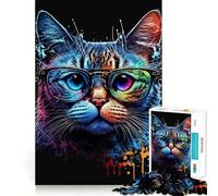 Puzzle da 1000 pezzi Neon NERD Cat per adulti, ideale per rafforzare la memoria, rilassarsi e migliorare la qualità della vita, perfetto come regalo di compleanno (38x26cm)