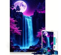 Puzzle da 1000 pezzi Neon Night Waterfall Art per adulti, gioco di logica, ideale per rafforzare i legami familiari, con bordo premium e una piacevole sorpresa (50x75cm)