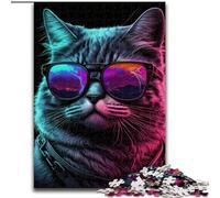 Puzzle da 1000 pezzi Neon Nights Cat Jigsaw Puzzles in cartone, attività divertenti a casa, regalo di compleanno, regali da viaggio 1000 pezzi(26x38cm)