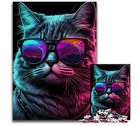 Puzzle da 1000 pezzi "Neon Nights Cat" per adulti, perfetto per decorazioni per la casa, compleanni, feste e regali, 26X38CM/10,23x14,96 pollici.