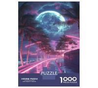 Puzzle Da 1000 Pezzi - Neon Palm Trees Night Scene Puzzle Gioco Rompicapo Decorazione Da Parete Offerta Come Regalo Per Tutta La Famiglia 38x26cm/1000pcs