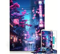 Puzzle da 1000 pezzi Neon Tokyo Sakura Street per adolescenti, gioco rilassante per allenare la mente, attività artistica da assemblare, regalo festivo (38x52cm)