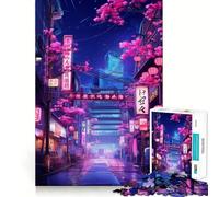 Puzzle da 1000 pezzi Neon Tokyo Sakura Street per adulti, gioco di abilità mentale, facile da assemblare, regalo stagionale (38x52cm)