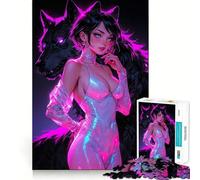 Puzzle da 1000 pezzi Neon Wolf Lady per adulti, gioco per esercizi mentali, divertente e rilassante, da assemblare, regalo premuroso (38x52cm)