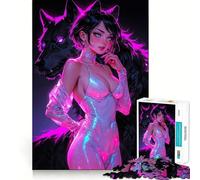 Puzzle da 1000 pezzi Neon Wolf Lady per adulti, rompicapo divertente da giocare insieme, taglio perfetto, regalo per le vacanze (38x26cm)
