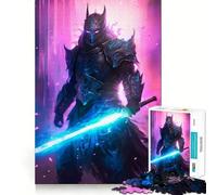 Puzzle da 1000 pezzi nero neon samurai affilato gioco di squadra,allenamento mentale divertente,gioco rilassante,decorazione natalizia da parete 38x52cm