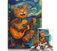 Puzzle da 1000 pezzi "Night Sky Night Sky Cat Playing Guitar" per adulti e ragazzi, giocattolo educativo ideale come regalo per tutta la famiglia, 50x75cm