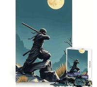 Puzzle da 1000 pezzi "Ninja Warrior Under Moonlight" per adulti, sfida mentale, antistress, decorazione murale con ritagli trasparenti (38x52cm)