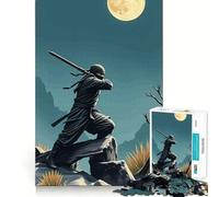 Puzzle da 1000 pezzi "Ninja Warrior Under Moonlight" per adulti, sfida mentale, antistress, decorazione murale con ritagli trasparenti (38x52cm)
