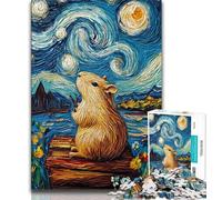 Puzzle da 1000 pezzi "Notte del cielo Capibara" per adulti e ragazzi, difficile da completare ma divertente e umoristico, con poster abbinato e foglio di quiz (75x50cm)