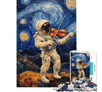 Puzzle da 1000 pezzi Notte stellata Astronauta Violino Van Gogh Puzzle per ragazzi Schema di assemblaggio Allena la mente e le mani Regalo per amici e familiari 38x52cm