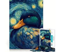 Puzzle da 1000 pezzi "Notte stellata con anatra" per adulti, gioco di logica, gioco di gruppo, bordi trasparenti, regalo perfetto 38x52cm