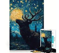 Puzzle da 1000 pezzi "Notte stellata con cervi e adolescenti", gioco di logica, divertimento e svago, con bordi trasparenti, oggetto da collezione 50x75cm
