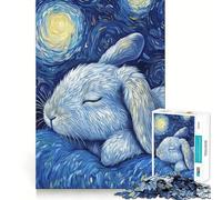 Puzzle da 1000 pezzi "Notte stellata con coniglietto", ideale per ragazzi, un gioco stimolante per la mente, perfetto per attività domestiche, con incisioni chiare e un regalo speciale 50x75cm