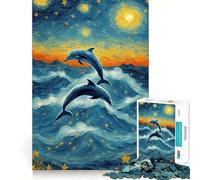 Puzzle da 1000 pezzi "Notte stellata con delfini" per adulti, gioco di logica stimolante, ideale per il gioco di gruppo, con bordi trasparenti, perfetto come regalo 38x52cm