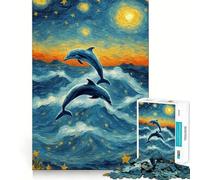 Puzzle da 1000 pezzi "Notte stellata con delfini" per adulti, gioco per allenare la mente, divertimento casual, taglio di precisione, regalo artistico 38x26cm