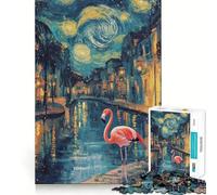 Puzzle da 1000 pezzi "Notte stellata con fenicotteri" per adolescenti, gioco stimolante per la mente, ideale per il relax, con tagli precisi e decorazioni artistiche 38x52cm