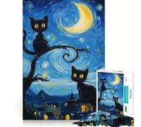 Puzzle da 1000 pezzi "Notte stellata con gatti" per adulti, gioco stimolante per la mente, ideale per il gioco di gruppo, con incisioni chiare e un'immagine deliziosa 38x52cm