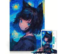 Puzzle da 1000 pezzi "Notte stellata" con gatto Nekomimi, per adulti, gioco intelligente, divertimento al chiuso, taglio liscio, Babbo Natale, scegli il tuo desiderio 50x75cm