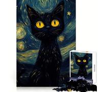 Puzzle da 1000 pezzi "Notte stellata" con gatto nero per adolescenti, ideale per il benessere mentale, il tempo libero e il divertimento Perfetto per creare un bel puzzle e come regalo (50x75cm)