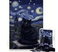 Puzzle da 1000 pezzi "Notte stellata" con gatto nero per ragazzi, ideale per il benessere mentale, il tempo libero e il divertimento Perfetto per creare un bel puzzle e come regalo (38x52cm)