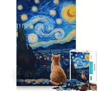 Puzzle da 1000 pezzi "Notte stellata con gatto" per adulti, esercizio mentale, antistress, design, assemblaggio, regalo elegante 50x75cm