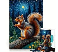 Puzzle da 1000 pezzi "Notte stellata con scoiattolo" per adolescenti, stimola la memoria e allevia lo stress, con taglio di alta qualità, un regalo prezioso 50x75cm
