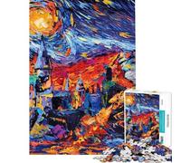 Puzzle da 1000 pezzi "Notte stellata drago e castello" per ragazzi stimola la memoria sfida educativa regalo per amici e familiari 38x52cm