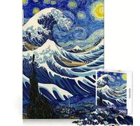 Puzzle da 1000 pezzi "Notte stellata e Kanagawa" per adulti e ragazzi, gioco di logica, tempo libero, bordi precisi, decorazione da parete 50x75cm