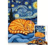 Puzzle da 1000 pezzi "Notte stellata - Gatto che dorme" per adulti, gioco intelligente per interni, taglio liscio, Babbo Natale, scegli il tuo desiderio 50x75cm