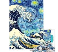 Puzzle da 1000 pezzi Notte stellata Grande onda Puzzle per adolescenti Corsa di velocità manuale per compleanno Natale Sfida di intelligenza Giocattolo avvincente 38x26cm