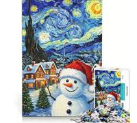 Puzzle da 1000 pezzi Notte stellata Natale pupazzo di neve gioco rompicapo rilassante per stimolare l'intelletto ideale come regalo per tutta la famiglia 38x26cm