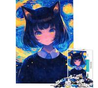 Puzzle da 1000 pezzi - Notte stellata Nekomimi - Giocattolo educativo per l'apprendimento sfida impegnativa idee regalo (Dimensioni 75x50cm)