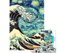 Puzzle da 1000 pezzi Notte stellata Onda giapponese Puzzle per adulti Corsa di velocità manuale Difficile e stimolante Ideale come regalo 50x75cm