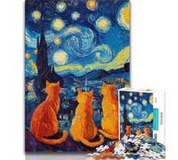 Puzzle da 1000 pezzi "Notturno gatto arancione" per adulti e adolescenti, sfida difficile antistress, migliora l'amore tra coppie, 38x26cm