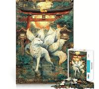 Puzzle da 1000 pezzi "Nove code sotto il tramonto del torii" per adulti, gioco intelligente per attività domestiche, taglio preciso, decorazione da parete (38x52cm)