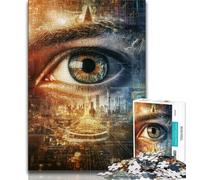 Puzzle da 1000 pezzi "Occhio misterioso", difficile da completare ma divertente e umoristico, con poster abbinato e foglio di quiz, 38x26cm