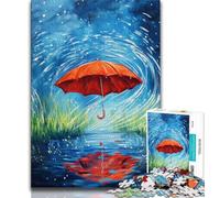 Puzzle da 1000 pezzi "Ombrello rosso in una giornata piovosa", aiuta il cervello ad allenarsi, giocattoli avvincenti per coltivare la pazienza, gioco di sfida unico (75x50cm)