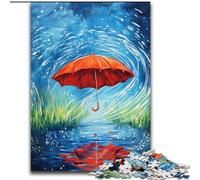 Puzzle da 1000 pezzi "Ombrello rosso in una giornata piovosa", regalo di Natale per adulti, ideale per ufficio, camera da letto e soggiorno (dimensioni 26x38cm)