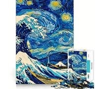 Puzzle da 1000 pezzi "Onda stellata" di Van Gogh incontra Hokusai per adulti Gioco di puzzle per stimolare la mente, calma e relax Decorazione murale pulita e ordinata 38x26cm