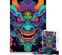 Puzzle da 1000 pezzi Oni Yokai turchese neon per adulti, puzzle di richiamo, silenzioso, calmo, nitido, regalo premium (38x52cm)