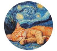 Puzzle da 1000 pezzi "Orange Cat Night Sky" - Puzzle rotondi da 1000 pezzi per adulti, per decorazioni per la casa, allenamento del cervello e regali per le feste (67,5x67,5cm)