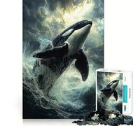 Puzzle da 1000 pezzi "Orca Leaping Storm" per ragazzi, stimolante per la memoria, gioco rilassante, bordi netti, regalo di alta qualità (38x52cm)