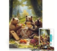 Puzzle da 1000 pezzi Orsi al picnic nel bosco Decorazione con bordi precisi Gioco di logica e allenamento mentale Divertimento assicurato Regalo di compleanno (38x52cm)