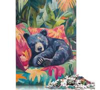 Puzzle da 1000 pezzi "Orso addormentato nel paradiso tropicale" per adulti, 100% in legno riciclato, puzzle rigidi per donne e uomini, 1000 pezzi (75x50 cm)
